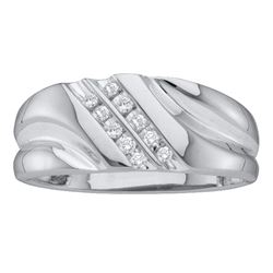 0.12 CTW Diamond Mens Lightweight 2-row Channel-set Ring 14k White Gold - REF-26H9M