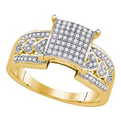0.30 CTW Diamond Square Cluster Heart Bridal Engagement Ring 10KT Yellow Gold - REF-30W2K
