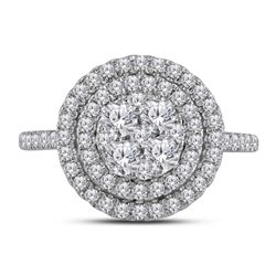 1 CTW Diamond Double Halo Cluster Ring 14KT White Gold - REF-104W9K