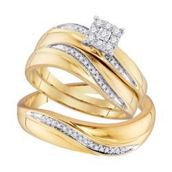 0.22 CTW His & Hers Diamond Cluster Matching Bridal Ring 10KT Yellow Gold - REF-37F5N