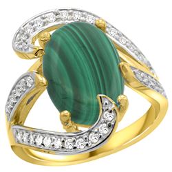 Natural 7.74 ctw malachite & Diamond Engagement Ring 14K Yellow Gold - REF-129K2R