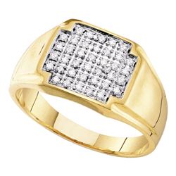 0.25 CTW Mens Pave-set Diamond Square Cluster Ring 10KT Yellow Gold - REF-26X9Y