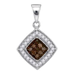 0.25 CTW Cognac-brown Color Diamond Square Pendant 10KT White Gold - REF-13K4W