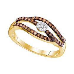 0.35 CTW Cognac-brown Color Diamond Strand Cluster Ring 10KT Yellow Gold - REF-20X9Y