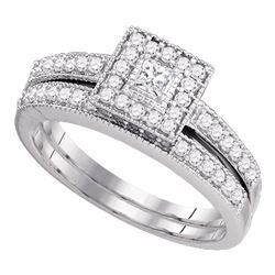 0.50 CTW Princess Diamond Square Halo Bridal Engagement Ring 10KT White Gold - REF-52X4Y