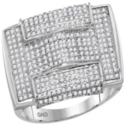 0.96 CTW Mens Pave-set Diamond Rectangle Arched Cluster Ring 10KT White Gold - REF-59W9K
