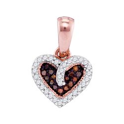 0.10 CTW Red Color Diamond Small Heart Love Pendant 10KT Rose Gold - REF-12W2K