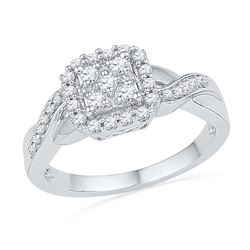 0.33 CTW Diamond Square Cluster Ring 10KT White Gold - REF-37Y5X