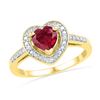 Image 1 : 1.03 CTW Created Ruby Heart Love Ring 10KT Yellow Gold - REF-18N2F