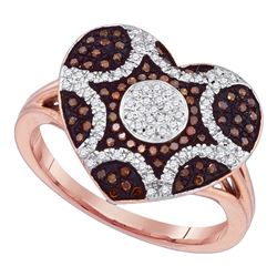 0.33 CTW Red Color Diamond Starburst Heart Cluster Ring 10KT Rose Gold - REF-44W9K