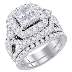 3.34 CTW Princess Diamond Cluster Bridal Engagement Ring 14KT White Gold - REF-359F9N