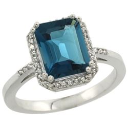 Natural 2.63 ctw London-blue-topaz & Diamond Engagement Ring 14K White Gold - REF-44G2M