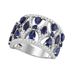 3.95 CTW Pear Prong-set Blue Sapphire Openwork Ring 18KT White Gold - REF-240M2H