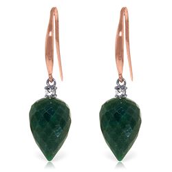 Genuine 25.9 ctw Green Sapphire Corundum & Diamond Earrings Jewelry 14KT Rose Gold - REF-42A9K