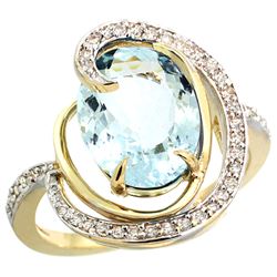Natural 6.53 ctw aquamarine & Diamond Engagement Ring 14K Yellow Gold - REF-103X8A