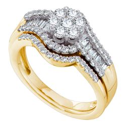 1 CTW Diamond Cluster Bridal Engagement Ring 14KT Yellow Gold - REF-119X9Y
