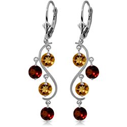 Genuine 4.6 ctw Garnet & Citrine Earrings Jewelry 14KT White Gold - REF-53V4W