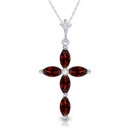 Genuine 1.23 ctw Garnet & Diamond Necklace Jewelry 14KT White Gold - REF-30R3P