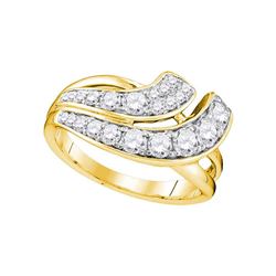 1 CTW Diamond Double Row Crossover Ring 14KT Yellow Gold - REF-104F9N