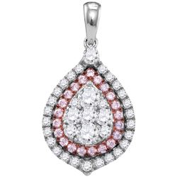 1.02 CTW Pink Diamond Teardrop Cluster Pendant 14KT White Gold - REF-119H9M