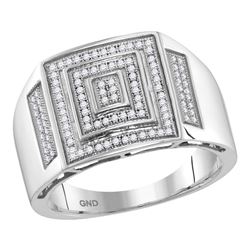 0.35 CTW Mens Pave-set Diamond Square Cluster Ring 10KT White Gold - REF-59F9N
