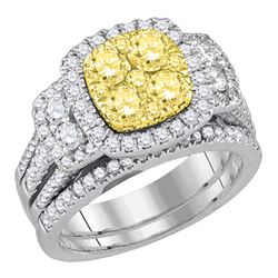 1.99 CTW Yellow Diamond Cluster Halo Bridal Engagement Ring 14KT White Gold - REF-240F2N