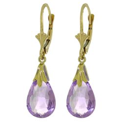 Genuine 6 ctw Amethyst Earrings Jewelry 14KT Yellow Gold - REF-27H8X
