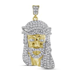 0.75 CTW Mens Diamond Jesus Head Pendant 10KT Yellow Gold - REF-41K2W