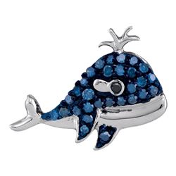 0.20 CTW Blue Color Diamond Whale Animal Pendant 10KT White Gold - REF-10W5K