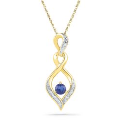 0.02 CTW Created Blue Sapphire Solitaire Diamond Pendant 10KT Yellow Gold - REF-8K9W