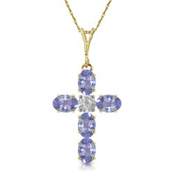 Genuine 1.75 ctw Tanzanite & Diamond Necklace Jewelry 14KT Yellow Gold - REF-52F9Z