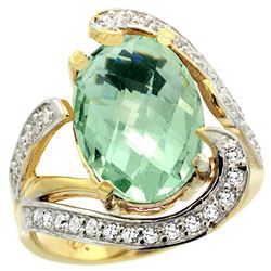 Natural 6.22 ctw green-amethyst & Diamond Engagement Ring 14K Yellow Gold - REF-134Z9Y
