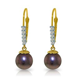 Genuine 8.15 ctw Pearl & Diamond Earrings Jewelry 14KT Yellow Gold - REF-34M7T