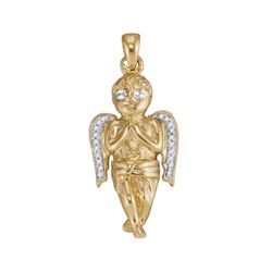 0.06 CTW Diamond Mens Small Guardian Angel Cherub Charm Pendant 10KT Yellow Gold - REF-26X9Y