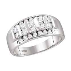 0.99 CTW Mens Channel-set Diamond Raised Wedding Ring 10KT White Gold - REF-71M9H