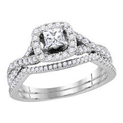 0.98 CTW Princess Diamond Bridal Engagement Ring 14KT White Gold - REF-127K4W