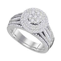 1 CTW Diamond Cluster Bridal Engagement Ring 10KT White Gold - REF-82W4K