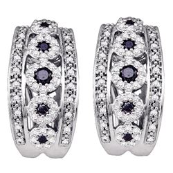 0.75 CTW Black Color Diamond Unique French-clip Cuff Earrings 10KT White Gold - REF-71N9F