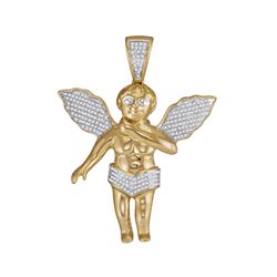 0.55 CTW Diamond Mens Angel Cherub Pendant 10KT Yellow Gold - REF-104N9F