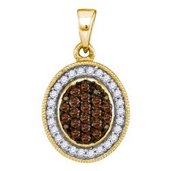 0.35 CTW Cognac-brown Color Diamond Oval Cluster Pendant 10KT Yellow Gold - REF-19W4K