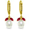 Image 1 : Genuine 9 ctw Ruby & Pearl Earrings Jewelry 14KT Yellow Gold - REF-41P4H