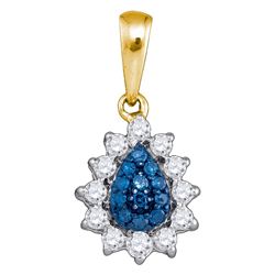 0.27 CTW Blue Color Diamond Teardrop Cluster Pendant 10KT Yellow Gold - REF-16M4H