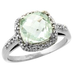 Natural 3.92 ctw Green-amethyst & Diamond Engagement Ring 14K White Gold - REF-35Y2X