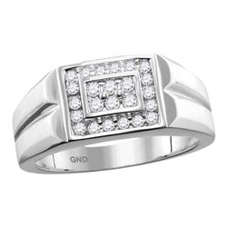 0.38 CTW Mens Diamond Rectangle Cluster Ring 10KT White Gold - REF-52X4Y