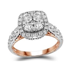 2 CTW Diamond Sqaure Halo Cluster Bridal Engagement Ring 14KT Two-tone Gold - REF-240K2W