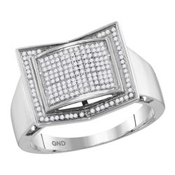 0.36 CTW Mens Diamond Square Domed Cluster Ring 10KT White Gold - REF-44F9N