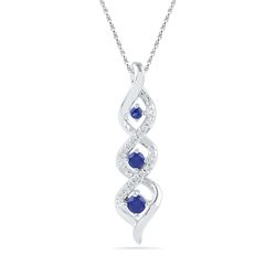 0.31 CTW Created Blue Sapphire Cascading 3-stone Pendant 10KT White Gold - REF-12M8H