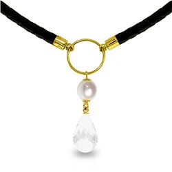 Genuine 9 ctw White Topaz & Pearl Necklace Jewelry 14KT Yellow Gold - REF-54V5W