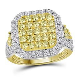 2.34 CTW Natural Canary Yellow Diamond Square Cluster Ring 14KT Yellow Gold - REF-179M9H