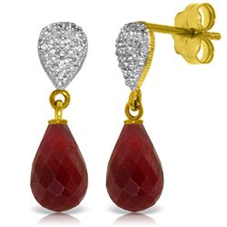 Genuine 6.63 ctw Ruby & Diamond Earrings Jewelry 14KT Yellow Gold - REF-28Z3N